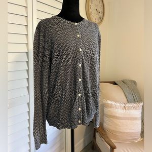 LOFT Women's XL Button Up Blue and White Cardigan 100% Cotton